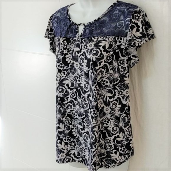 SJS Blue Paisley Scoop Neck Blouse XL - Picture 2 of 8